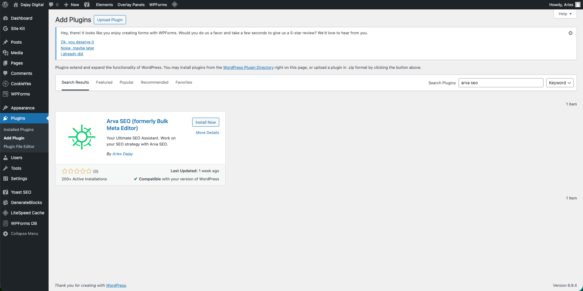 Install and Activate Arva SEO