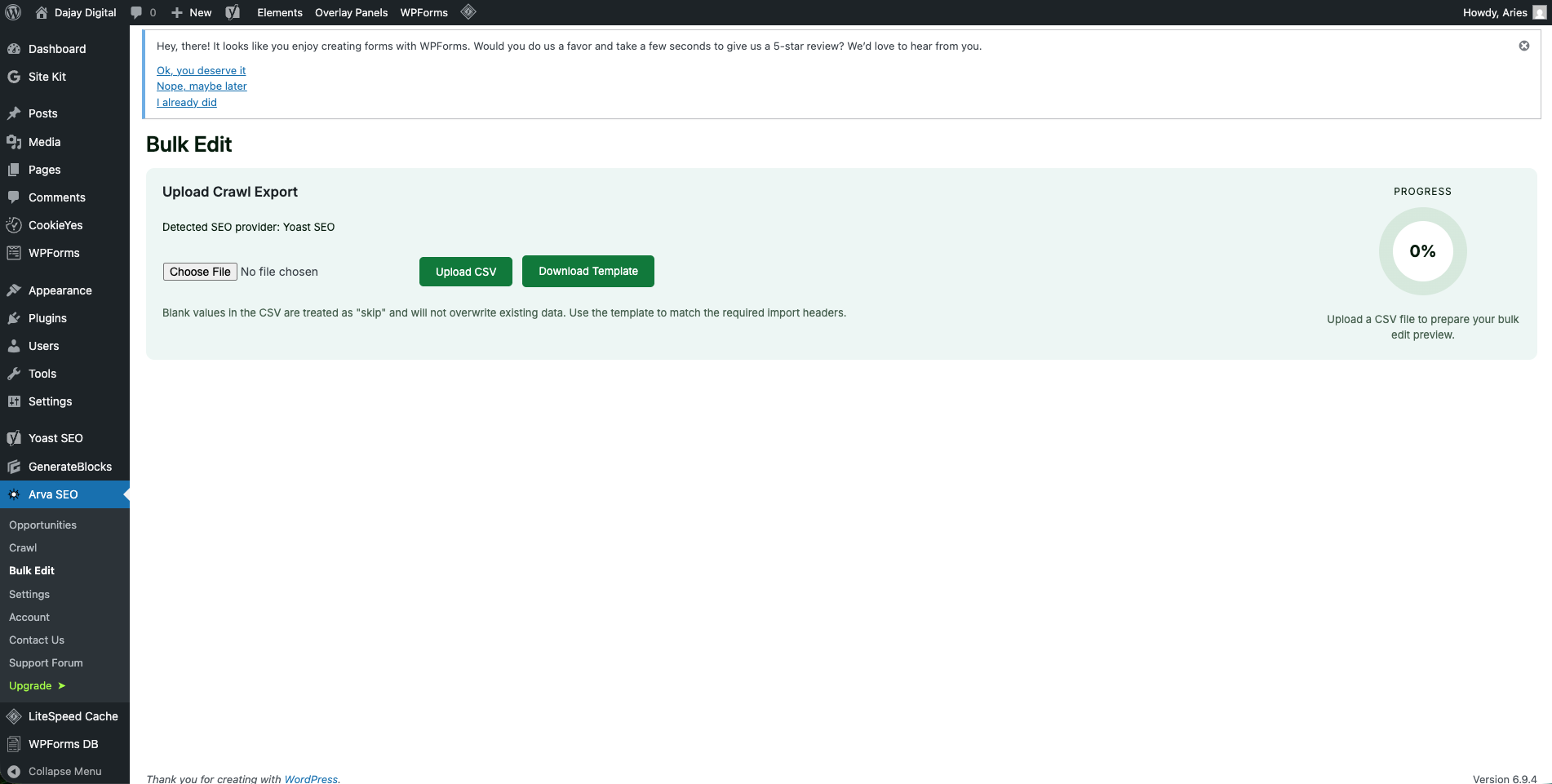 Bulk Edit Settings - Arva SEO